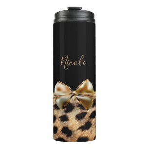 Termo Lazo negro y dorado estampado de leopardo guepardo