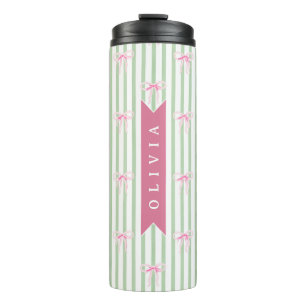 Termo Lazo Rosa Personalizado Coquette Preppy con Raya V
