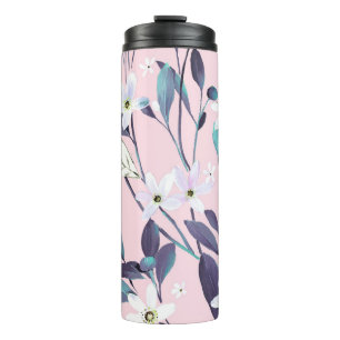 Termo Leavesart morado, flor, qué pintado a mano