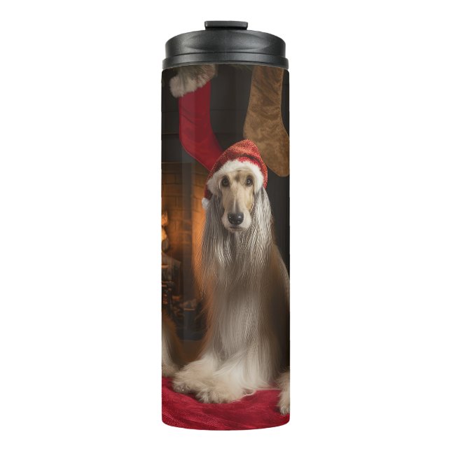 Termo Lebrel afgano junto a la chimenea Navidad (Anverso)