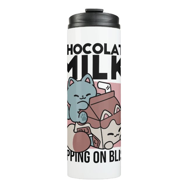 Termo Leche Chocolate Kawaii Gato – Bebida Acogedora y M (Anverso)