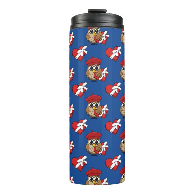 Termo Lechuza con Beret Rojo y Caja Corazón (Anverso)