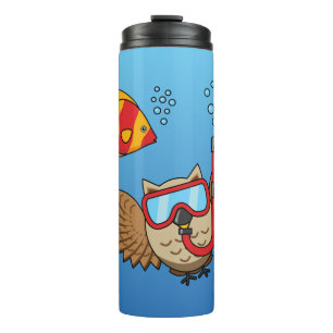 Termo Lechuza con máscara de buceo y pescado tropical
