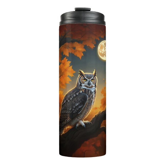Termo Lechuza Cuerno en otoño (Anverso)