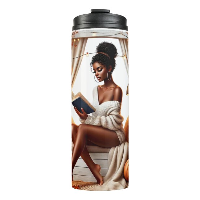 TERMO LECTURA DE MUJER AMERICANA AFRICANA TEMÁTICA DE CA (Anverso)