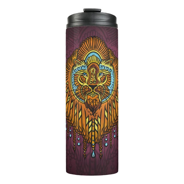 Termo León de espíritu real | Ornate Tribal Mandala Roar (Anverso)