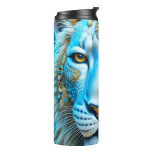 Termo León majestuoso blanco y dorado