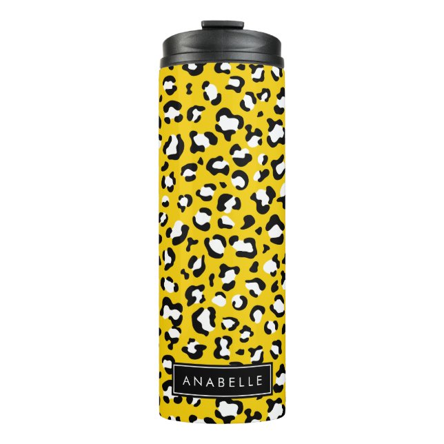 Termo Leopard Print, Spots, Yellow Leopard, tu nombre (Anverso)