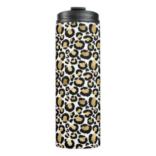 Termo Leopardo blanco y dorado