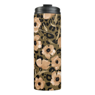 Termo Leopardo floral acuarela: patrón infinito