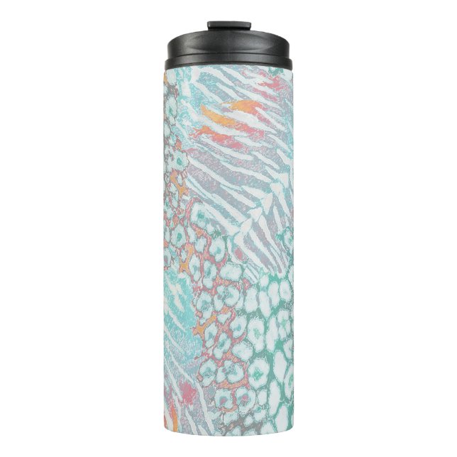 Termo Leopardo, tigre, piel, manchado, rayado, turquesa, (Anverso)