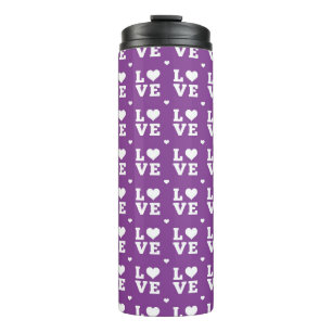 TERMO LETRA DE BLOQUE PURPURA Y BLANCA AMOR CON CORAZONE