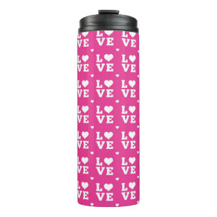 TERMO LETRA DE BLOQUE ROSA Y BLANCO AMOR CON CORAZONES