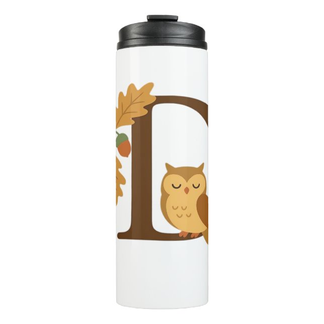 Termo Letra de monograma alfabético de otoño D - lechuza (Anverso)