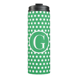 Termo Letra mínima retro verde polka puntos inicial