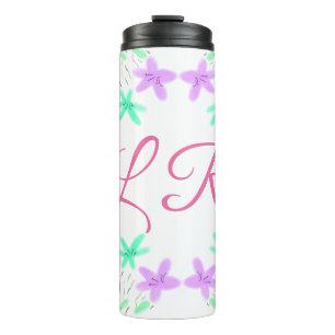Termo letra monograma floral acuarela rosa púrpura azul