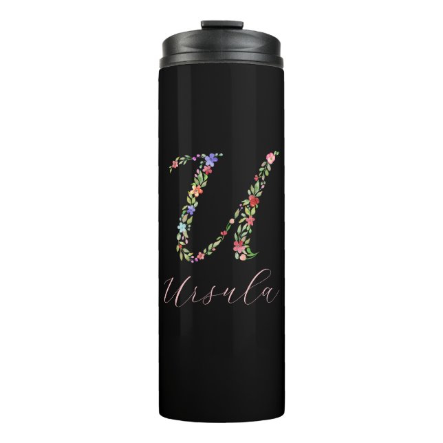 Termo Letra U de monograma floral de acuarela personaliz (Anverso)