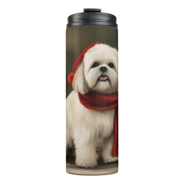 Termo Lhasa Apso Perro en Navidad Nieve (Anverso)