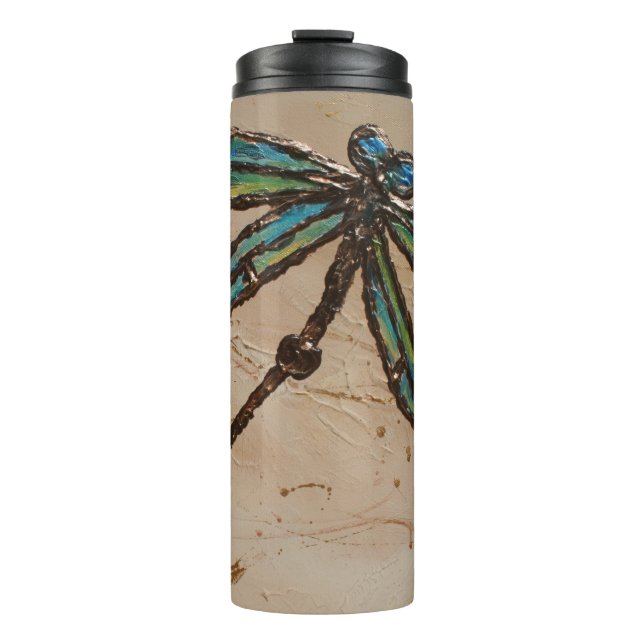 Termo Libélula azul y verde de playa revolotea (Anverso)