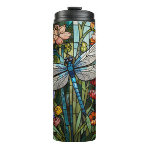 Termo Libélula boho floral botánico vidrio teñido