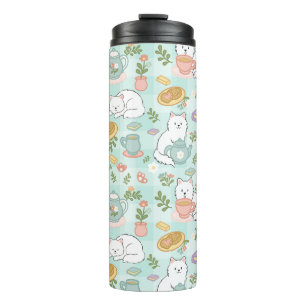 Termo Libro de té gato niña verde menta pastel