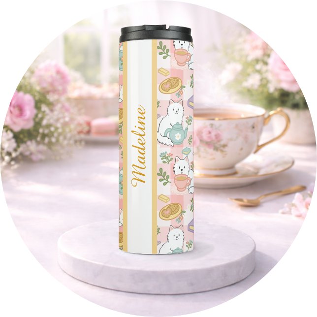 Termo Libro de Té Personalizado Gata Chica Mono Rosa Pas (Subido por el creador)