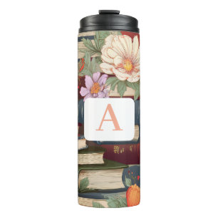 Termo Libros y flores personalizadas con monograma