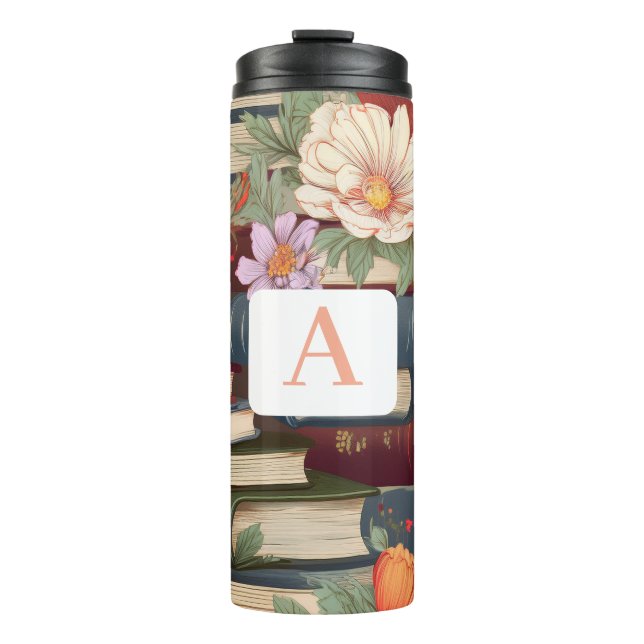 Termo Libros y flores personalizadas con monograma (Anverso)