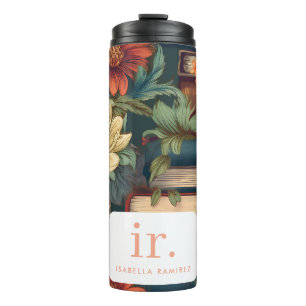 Termo Libros y flores personalizadas con nombre y monogr