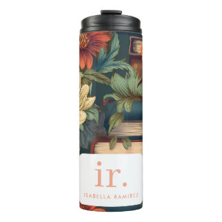 Termo Libros y flores personalizadas con nombre y monogr