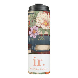 Termo Libros y flores personalizadas con nombre y monogr