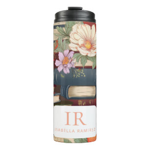 Termo Libros y flores personalizadas con nombre y monogr