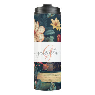 Termo Libros y flores personalizadas con nombre y monogr