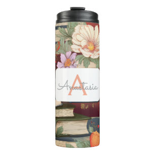 Termo Libros y flores personalizadas con nombre y monogr
