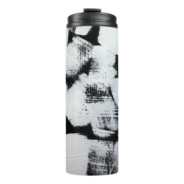 Termo Lienzo pintado abstracto blanco negro. (Anverso)