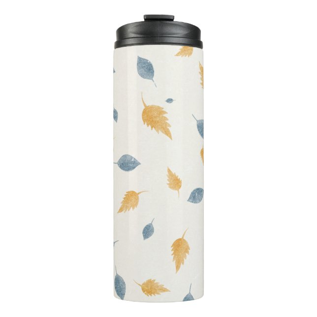 Termo Light Pastel Blue and Brown Autumn Leaves Pattern (Anverso)