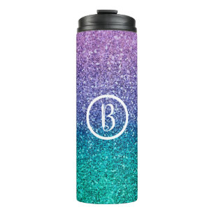 Termo Lila Morado & Verde Acuático Brillante Glitter