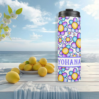 Termo Lilac acuarela Daisy Flower nombre personalizado v