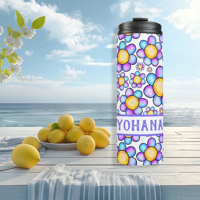 Termo Lilac acuarela Daisy Flower nombre personalizado v (Lilac Watercolor Daisy Flower custom name Summer Thermal Tumbler)