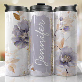 Termo Lilac Purple Floral Añadir nombre Personalizado Re