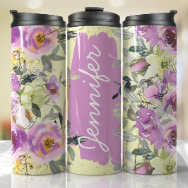 Termo Lilac Yellow Floral Añadir nombre Personalizado Re