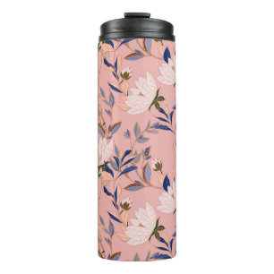 Termo Lilies beige crema: fondo rosado sin foco