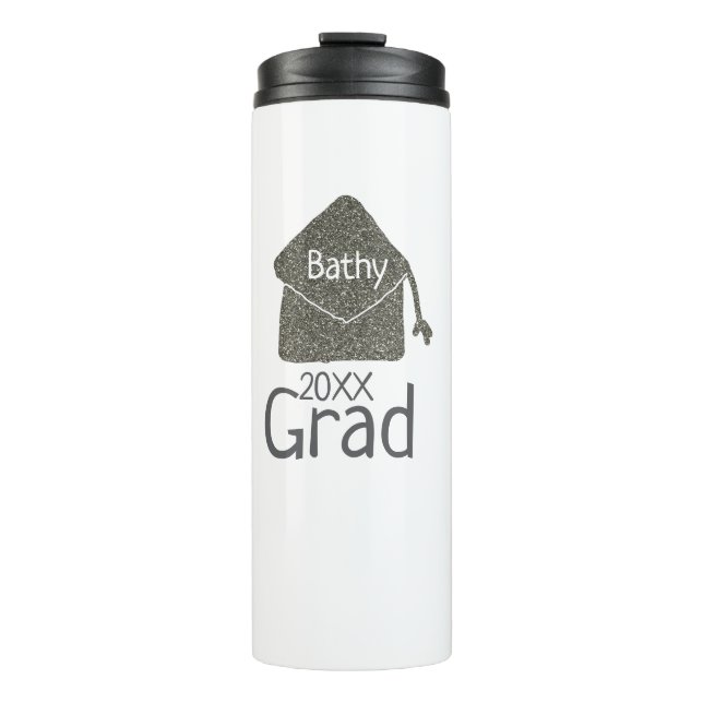 Termo Límite de graduación plateado purpurina añadir nom (Anverso)