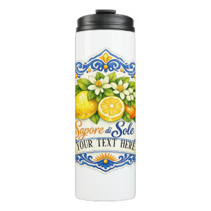 Termo Limon Mediterráneo en Azulejo – Arte acuarela con