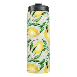 Termo Limones acuarelas, patrón de fruta sin costura.