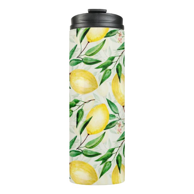 Termo Limones acuarelas, patrón de fruta sin costura. (Anverso)