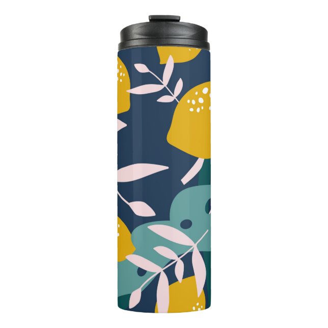 Termo Limones frescos, hojas fondo. Hand draw overla (Anverso)