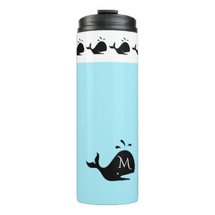 Termo Lindo ballena negro inicial personalizada blanco y