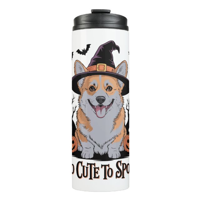 Termo Lindo Corgi de Halloween con sombrero de bruja (Anverso)