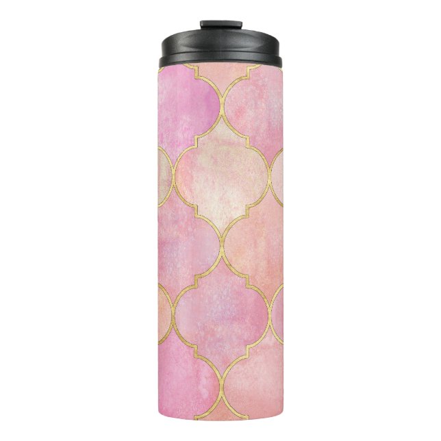 Termo Línea de oro marroquí: acuarela rosa (Anverso)
